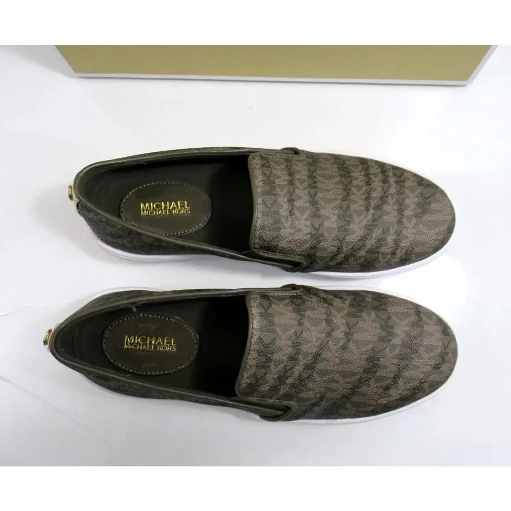 Michael Kors Keaton Slip On Sneakers MK Signature Olive Green Size 7.5 - Picture 7 of 8